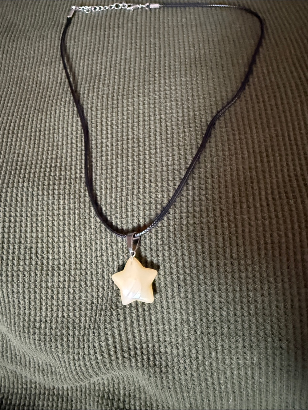 Star Pendant Necklace in Cream on Black Cord